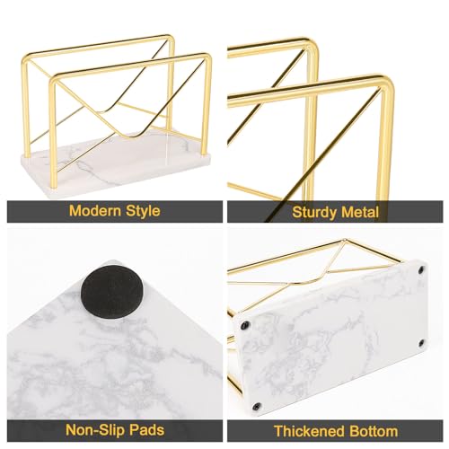 Modern Mail Holder for Home Office, Metal Letter Organizer Sorter for Desk, Cutout Mail Envelope Design, Bill Filling Paper Document Rack, Envelope Storage Rack with Marble Base (Gold) - color: Gold