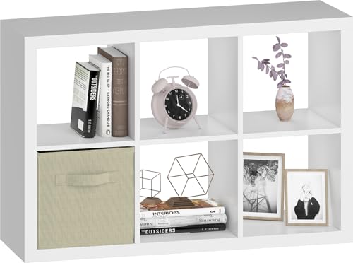 6 Cube Organizer, White Cube Storage Organizer with Fabric Bin, Cube Storage Shelf for Bedroom, Living Room, Office, Modular Bookshelf Organizer for Books, Closet - color: White, size: 6 cube