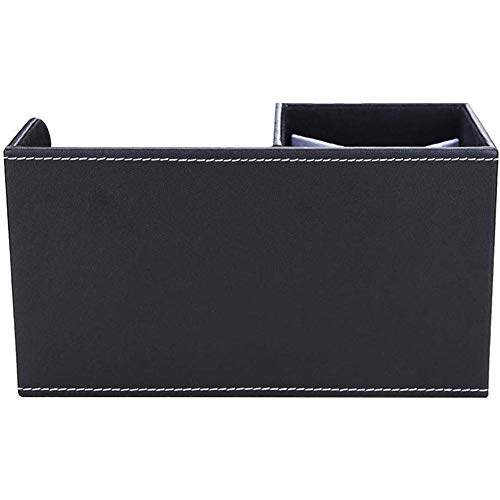 KINGFOM Desk Organizer Office Supplies Caddy Pu Leather Multi-function Storage Box Pen/Pencil,Cell phone, Business Name Cards Remote Control Holder with Small Drawer Black - color: Black