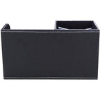 KINGFOM Desk Organizer Office Supplies Caddy Pu Leather Multi-function Storage Box Pen/Pencil,Cell phone, Business Name Cards Remote Control Holder with Small Drawer Black - color: Black