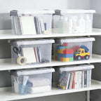 6-Pack Home Storage Bins, Plastic Container, Latching Box with Handle (Grey handle) - color: Grey handle