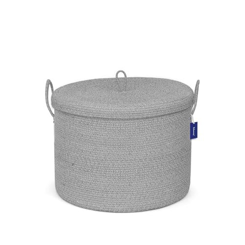 21" x 18" Extra Large storage baskets,Decorative blanket basket with lid for Living room,rope baskets with lid,wicker hamper for bedroom,Big,Round,Grey - color: Grey