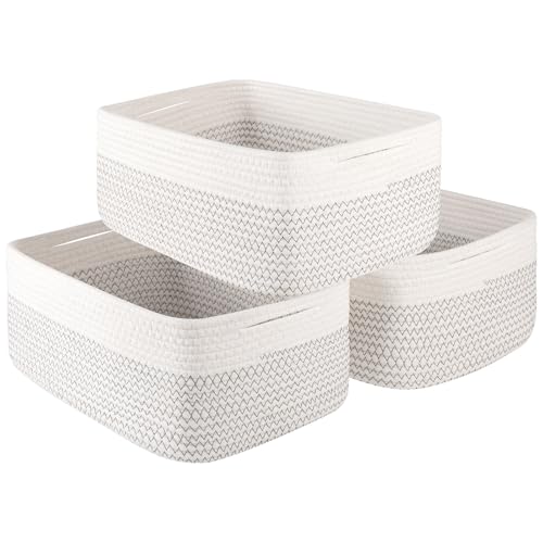OIASKET Storage Baskets for Organizing 3 Pack, Woven Baskets for Shelves, Closet Organizer Bins Empty Gift Basket Toy Storage for Toys, Books, Towels, Clothes, 15"x11.42"x6.7", White & Black - color: White & Black