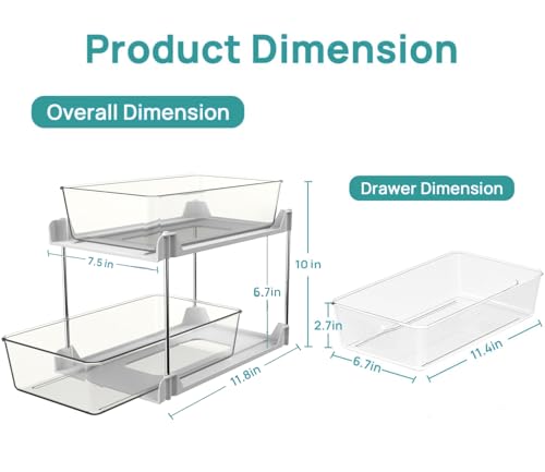 2 Pack Bathroom Organizer,2 Tier White Under Sink Organizers Vanity Countertop Storage Container,Cabinet Drawers Bins, Pull-Out Organization with Track for Pantry, Kitchen - color: White, size: 2 Pack
