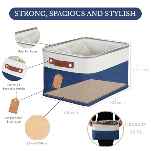 DECOMOMO Storage Bins, Large Fabric Storage Baskets for Shelves, Decorative Linen Closet Organizer, 15 x 11 x 9.5 inches (Navy Blue & White, 4 Pack) - color: Blue Navy and White, size: Large/4P