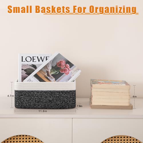 OIAHOMY 4 Pack Storage Baskets for Organizing, Small Bins for Shelves, Cute Decorative Storage Bins, Organizer Baskets for Gifts Empty, 11.8''Lx7.8''Wx4.7''H, Black/White - color: Black/White, size: 11.8"*7.8"*4.7"
