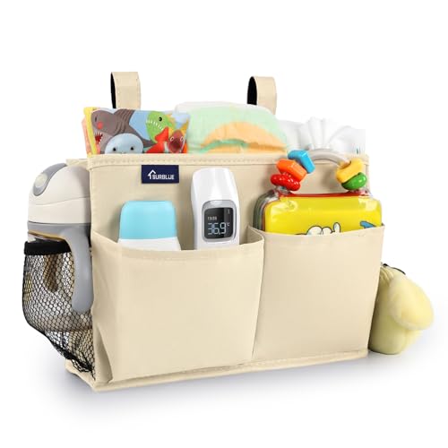 Surblue Bedside Caddy Hanging Organizer Storage Bag Pocket for Bunk, Hospital, College Dorm Rooms, Baby Bed Rails, Camp - 8 Pockets, Large, Beige - color: Beige, size: Small