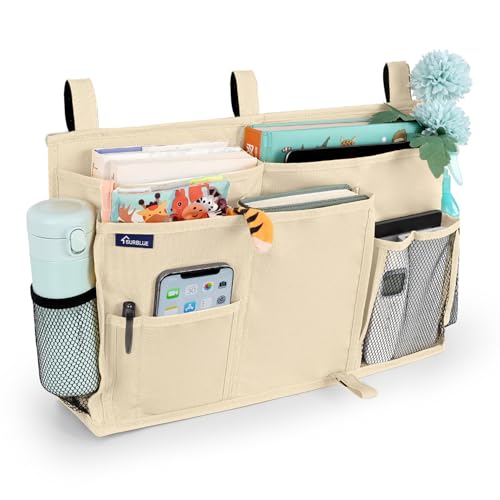 Surblue Bedside Caddy Hanging Organizer Storage Bag Pocket for Bunk, Hospital, College Dorm Rooms, Baby Bed Rails, Camp - 8 Pockets, Large, Beige - color: Beige, size: Large