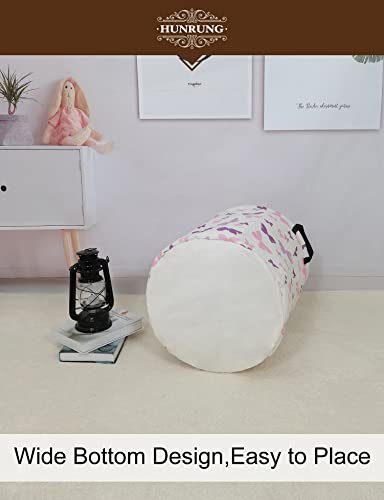 Collapsible Fabric Storage Basket, Waterproof Laundry Hamper with Handles, Round Storage Bin for Clothes Toys, Foldable Organizer for Bedroom Nursery Bathroom(Round-Purple Butterfly) - color: Round-Purple Butterfly