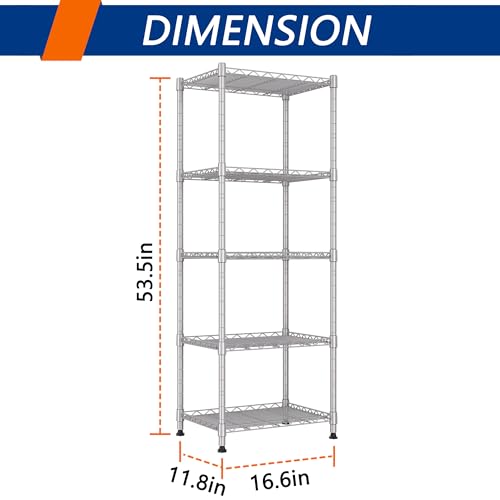 REGILLER 5-Wire Shelving Metal Storage Rack Adjustable Shelves,Standing Storage Shelf Units for Laundry Bathroom Kitchen Pantry Closet(Silver,11.8" D x 16.6" W x 53.5" H) - color: Silver, size: 5tier 11.8"D x 16.6"W x 53.5"H