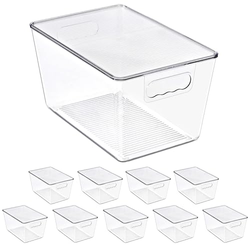 Sorbus Clear Storage Bins with Lids, 10 Pack Large Organization Bins with Handles – Clear Stackable Storage Containers for Storage, Pantry, Fridge, Cabinet, Closet & Kitchen Organization – BPA-Free - color: 10 Pack, size: Large, style: With Lid