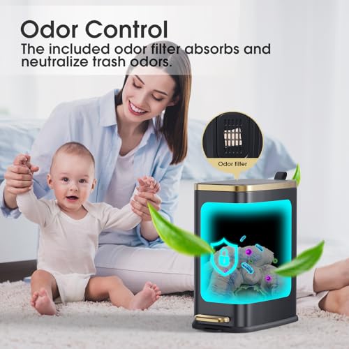 CEROELDA Small Bathroom Trash Can with Lid Soft Close-5L/1.3 Gal Slim Garbage Can-Metal Step Wastebasket-Rectangle Narrow Waste Bin for Office, Bedroom, Toilet, Live Room (Black) - color: Black