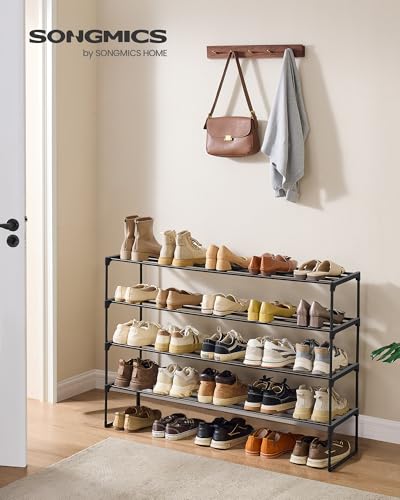 SONGMICS Shoe Rack, 4-Tier Shoe Organizer, Metal Storage Shelf, Upright or Upside Down, for 25-30 Pairs, Stackable, for Entryway, 11.8 x 46.1 x 28.4 Inches, Black ULSA034B01 - color: Black, size: 4 Tiers (46.1"W)
