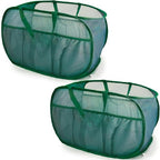 2 Pack Collapsible Laundry Baskets, Upgrade Pop Up Laundry Hamper with Convenient Bags, Foldable Laundry Basket Mesh Light Weight, Easy to Carry Clothes Hampers for Laundry, Dorm, Toys, Travel Green - color: 2xGreen