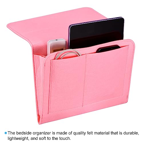 PATIKIL 11in Bedside Caddy, Bed Caddy Bedside Organizer Hanging 5 Pocket Soft Felt Bed Pockets Bedside Storage Organizer Remote Control Holder for Bedroom Phones Glasses, Pink - color: Pink, size: 10.6*8.6inch