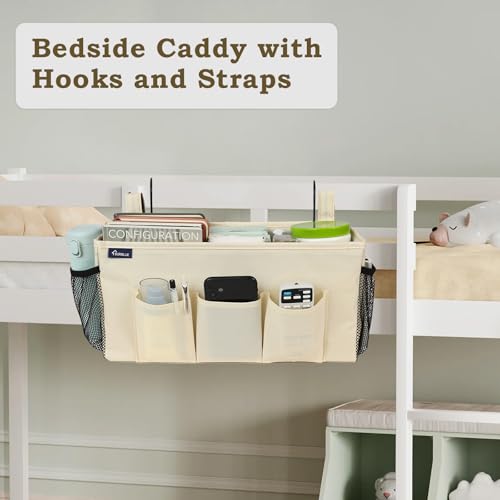 Surblue Bedside Organizer with Hook Bedside Caddy Hanging Storage Bag with Adjustable Strap and Water Bottle Holder for Home College Dorm Bunk Bed Accessories, Crib Bed Rail, Hospital Bed, Beige, 2PCS - color: 2Pcs Beige