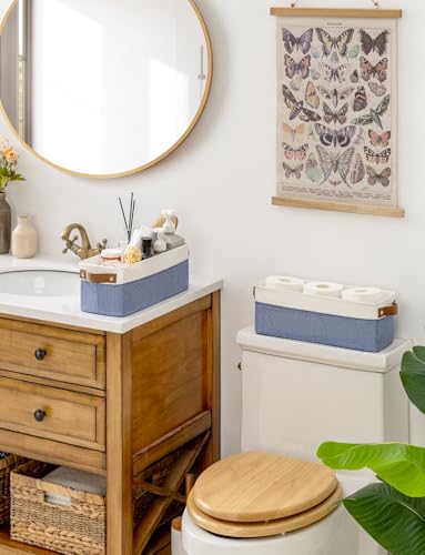 StorageWorks Narrow Storage Bins, Small Basket for Closet and Shelves, Fabric Organizer with Handles, Toilet Paper Storage, Blue and White, 2-Pack - color: Blue and White, size: 15"L x 6"W x 5"H