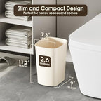 CEROELDA Bathroom Trash Can with Lid, 10L/2.6 Gal Small Garbage Can with Press Top Lid, Slim Plastic Waste Basket for Toilet, Office, Bedroom(Beige) - color: 1 Pack-No Lid-Beige
