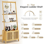 Bookcase with Drawers, 4-Tier Bamboo Bookshelf Ladder Shelf with 6 Hooks, Tall Narrow Book Shelf, 24.8"L x 10.6"W x 59.5"H, Standing Storage Organizer for Living Room, Home Office, Bedroom, Bathroom - color: 4-tier Natural