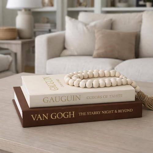 Decorative Books for Home Decor - Stackable Faux Book Box for Coffee Table Styling & Hidden Storage - Neutral Linen Fake Books as Display Riser for Shelf & Entryway (Set of 2, Van Gogh Art) - color: Beige-Brown