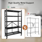 Grezone Foldable Shelves 5 Tier Heavy Duty Metal Storage Shelves with Wheels - No Assembly Collapsible Shelving Unit for Kitchen Garage Hold up to 1250 lbs - size: 39‘’W x 13.9''D x 62.9''H