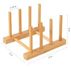HBlife 4pcs Bamboo Dish Plate Bowl Cup Book Pot Lid Cutting Board Drying Rack Stand Drainer Storage Holder Organizer Kitchen Cabinet（Keep Dry） - color: Bamboo 3 Slots 4pcs