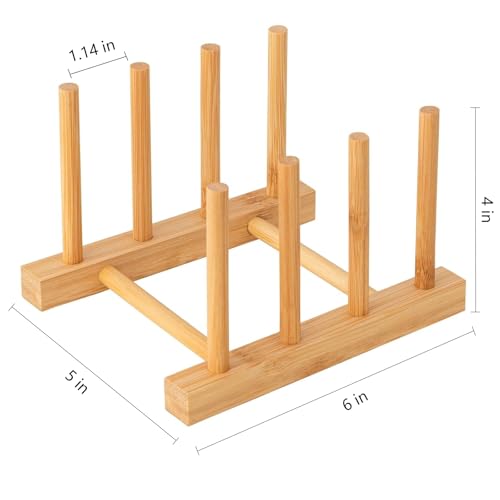 HBlife 4pcs Bamboo Dish Plate Bowl Cup Book Pot Lid Cutting Board Drying Rack Stand Drainer Storage Holder Organizer Kitchen Cabinet（Keep Dry） - color: Bamboo 3 Slots 4pcs