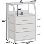 Furnulem White Nightstand with 3 Drawers and 2-Tier Shelf, Small Night Stand End Table Side Furniture, Fabric Storage Organizer for Bedroom, Closet, Hallway, Nursery, Sturdy Steel Frame, Wood Top - color: White, style: 3 Drawers