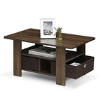 Furinno Andrey Coffee Table with Bin Drawer, Columbia Walnut/Dark Brown - color: Columbia Walnut/Dark Brown, style: 2 Bin