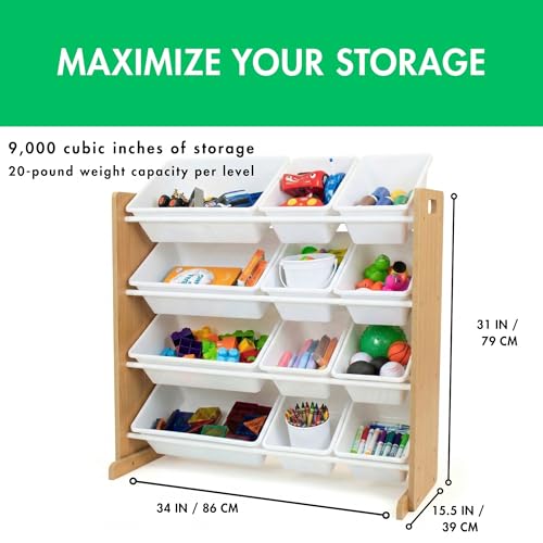 Humble Crew Toy Storage Organizer with 12 Removable Storage Bins for Kids Playroom, 4-Tier Toddler Toy Organization, Natural/White - color: Natural/White