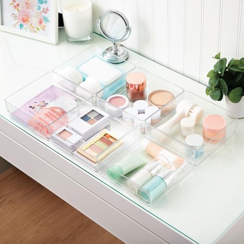 STORi SimpleSort 6-Piece Stackable Clear Drawer Organizer Set | 6" x 6" x 2" Square Trays | Small Makeup Vanity Storage Bins and Office Desk Drawer Dividers | Made in USA - size: 6x6x2"