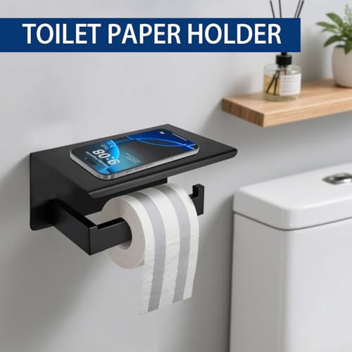 5 Pieces Bathroom Hardware Accessories Set Matte Black, 16Inch Square Towel Racks Set for Bathroom, SUS304 Stainless Steel Towel Bar Set, Toilet Paper Holder with Shelf Wall Mounted - color: Black, size: 16" 5pcs