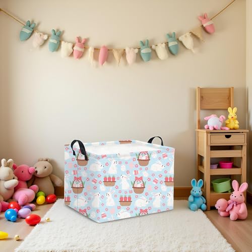 HIYAGON Rectangular Easter Basket for Kids Baby Easter Basket for Boys and Girls Cute Toy Storage Organizer Bin Box Room Decor(Blue Flower Easter) - color: Blue Flower Easter