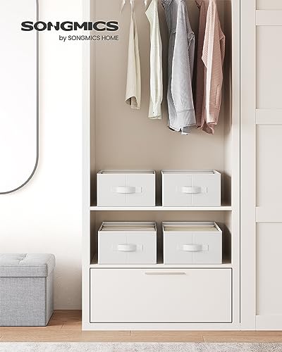 SONGMICS Set of 4 Large Size Wardrobe Clothes Organizers, 6-Compartment Foldable Drawer Organizers with Handles, 16.5 x 11.8 x 6.7 Inches, for Pants, Sweaters, Jeans, Cloud White URUS009W04 - color: Cloud White, size: 4 Pack