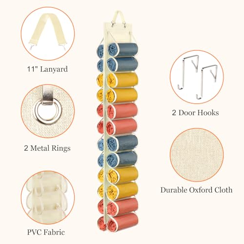 Lirex Scarf Storage Organizer with 24 Pockets, Yoga Legging Storage Organizer for Family Closet Bedroom, Cream White - color: Cream White