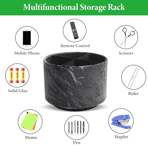 Hennaja Round Leather Art Supply Organizer,Remote Control Holder,360 Degree Spinning,Multi-Functional Pencil Holder,4 Compartments Desktop Stationary Organizer(1-Hill Black) - color: 1-Hill Black