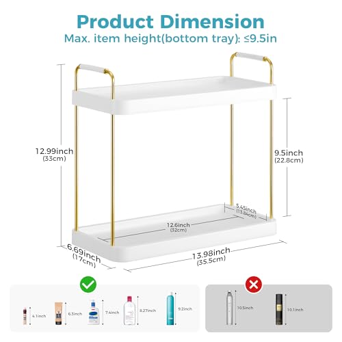 Vtopmart 2-Tier Bathroom Countertop Organizer, Vanity Dresser Counter Tray Shelf for Skincare, Perfume, Makeup, Gold - color: Gold, size: Square
