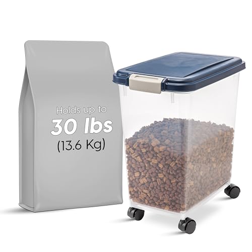 IRIS USA Airtight Dog Food Storage Container, Up to 30 lbs, Attachable Wheels, for Dog Cat Bird and other Pet Food Storage Bin, Keep Fresh, Easy Mobility, BPA Free, Navy - color: Navy, size: 30 lbs