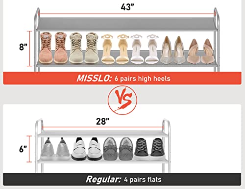 MISSLO 4 Tier Long Shoe Organizer for Closet Shoe Rack for Bedroom Closet Floor Shoe Shelf for Entryway Storage Stackable Wide Shoe Shelf Stores 30 Pairs of Men Sneakers, Grey - color: Grey, size: 4 Tier