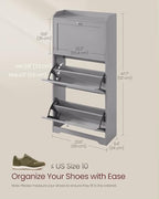 VASAGLE Shoe Cabinet with 3 Flip Drawers, Shoe Organizer, Adjustable and Removable Dividers, Holds 12-20 Pairs, Entryway, 9.4 x 23.6 x 47.7 Inches, Dove Gray ULBC036GD02S - color: Dove Gray, size: 9.5"D x 23.6"W x 47.7"H, style: shoe cabinet