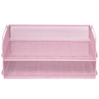 EASEPRES 2 Pack Stackable Desk Paper Tray, Metal Mesh Desktop Document Letter File Organizer for Office Home School, 13.5'' L x 9.75'' W x 5.5'' H, Pink - color: 2 Pack Pink