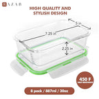 Razab 16 Pc (Set of 8) 30 Oz Glass Meal Prep Containers with Lids, Airtight Large Glass Food Storage Containers, Reusable Leak Proof BPA Free, Freezer to Oven and Dishwasher Safe - color: Green