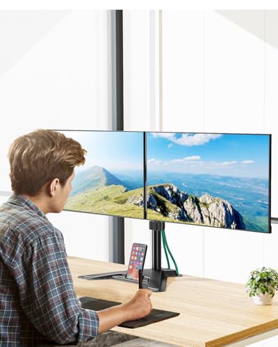MOUNT PRO Dual Monitor Stand, Free-Standing Full Motion Monitor Desk Mount Fits 2 Screens up to 27 inches,17.6lbs with Height Adjustable, Swivel, Tilt, Rotation, VESA 75x75 100x100, Black - color: Black, size: Dual