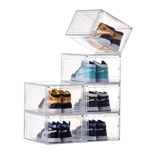 KEFA XL Shoe Storage Box, 6 Pack Clear Plastic Stackable Organizer, Fits US 15 - color: CLEAR 6PACK, size: 15 SIZE