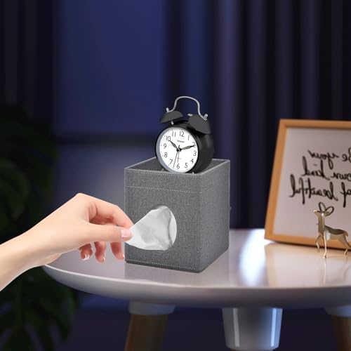 Tissue Box Cover with Storage Tray Square Tissue Box Holder PU Leather Facial Tissues Organizer Tray for Bathroom Vanity Bedroom Office Car,Stylish Napkin Caddy Decorative Organizer (Grey) - color: Grey