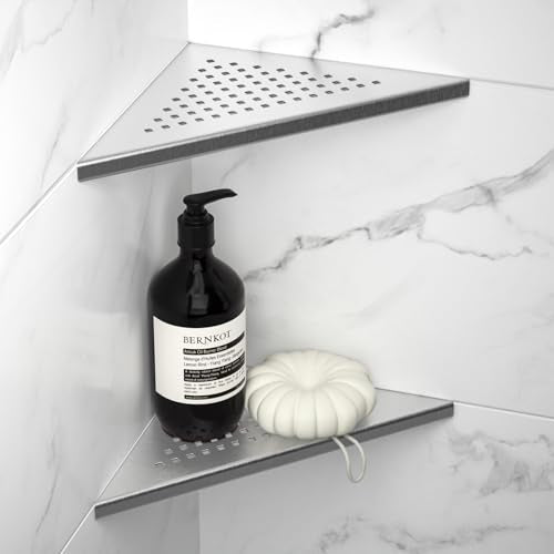 8'' Corner Shower Shelf 2 Pack, 304 Stainless Steel Grout in Shelves for Tiled Wall, Recessed Bathroom Shelf Rack (8'', Silver) - color: Silver, size: 8''