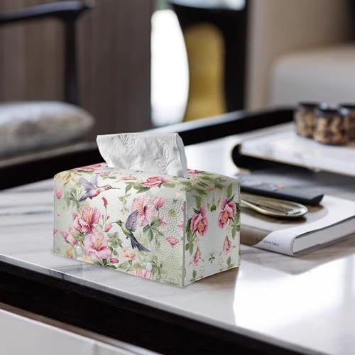 Hummingbird Rectangle Tissue Box Cover Modern PU Leather Rectangular Tissue Box Waterproof Tissue Cover Decorative Holder Organizer for Bathroom Vanity Countertop - color: Hummingbird