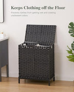 SETVSON Laundry Hamper with Lid, 112 L Handwoven Rattan Wicker Laundry Basket, 2 Removable Liner Bags Metal Heightened Feet, 6 Mesh Bags, 2 Section Large Clothes Hamper for Bathroom Bedroom, Black - color: Black, size: 112 L - 29.6 gal