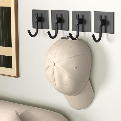 VAEHOLD 6 Pack Adhesive Wall Hooks, Heavy Duty Sticky Holder Aluminum Towel Hooks for Hanging Coat, Hat, Key, Clothes, Closet Hook Wall Mount for Kitchen, Bathroom, Office (Black) - color: Black, size: 6 Pack
