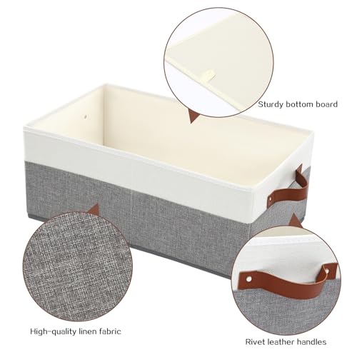 3 Pack Large Capacity Storage Bins Closet Organizer for Shelves, Fabric Closet Storage Baskets Boxes with Leather Handles for Organizing Clothes, Sheets, Jeans, Toys, Books (Grey) - style: 3 Pack Grey & White